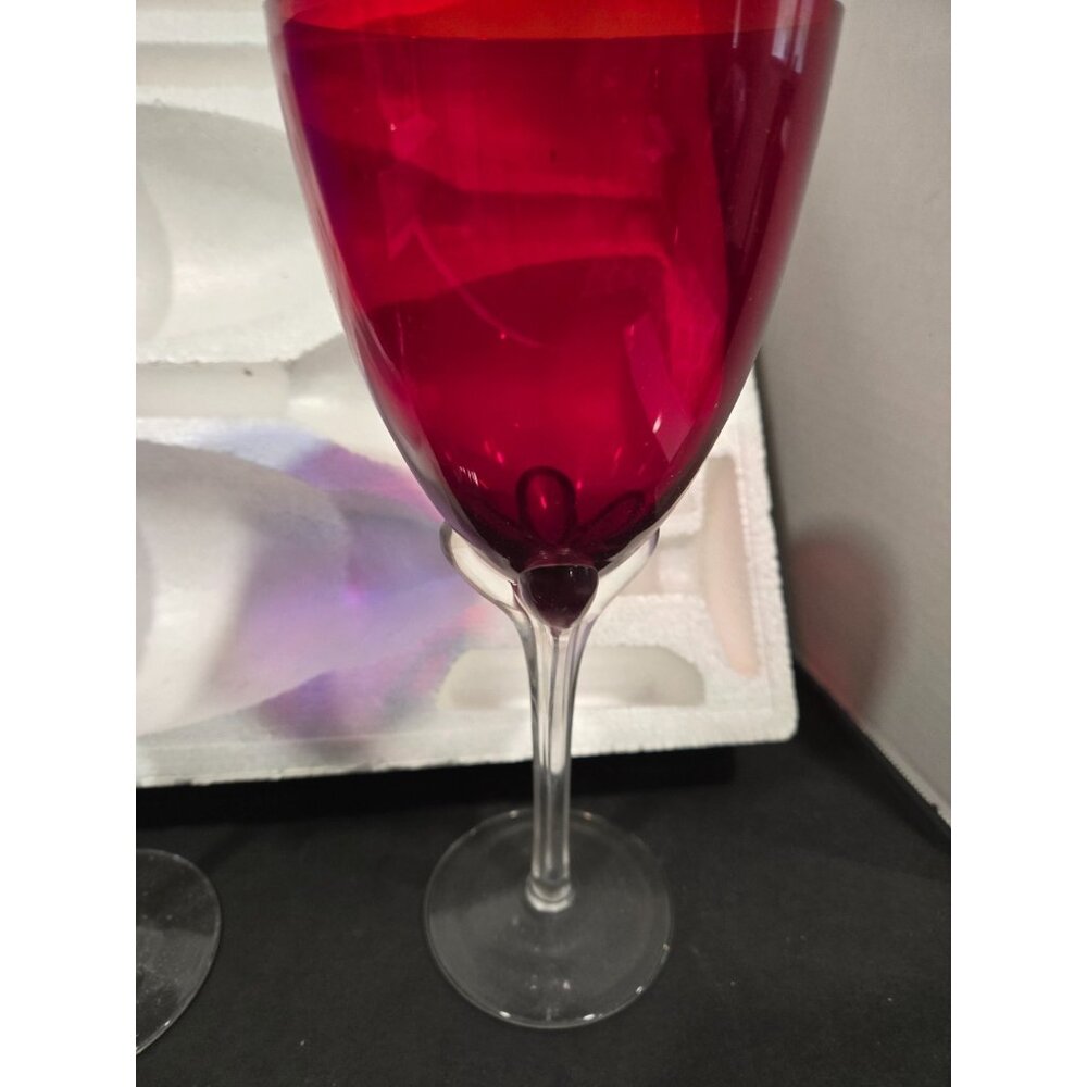 Vtg Set Of 8 Wine Glasses Stemmed Multi-Color Glass Dishwasher safe16.5oz